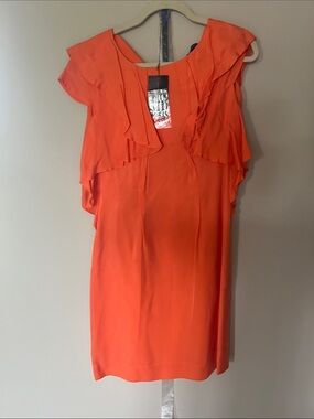 Etcetera Bright Orange Ruffle Sleeve Tunic Dress